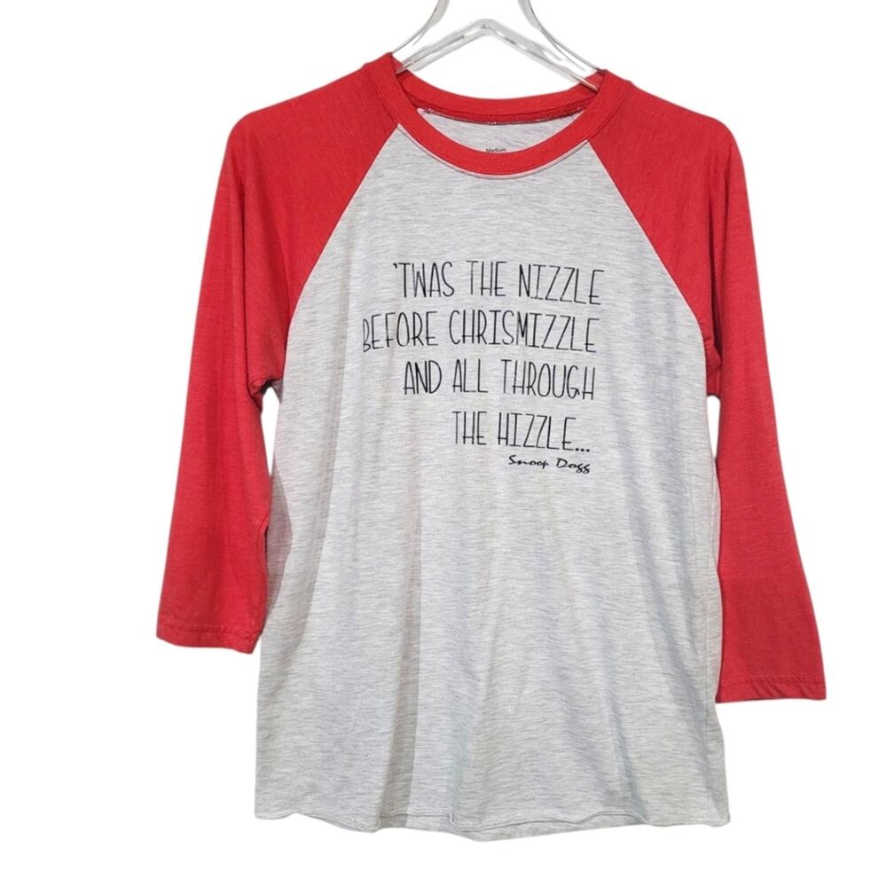 Twas the Nizzle Before Chrismizzle SZ Medium Baseball Shirt 3/4 Sleeve Snoop Dog